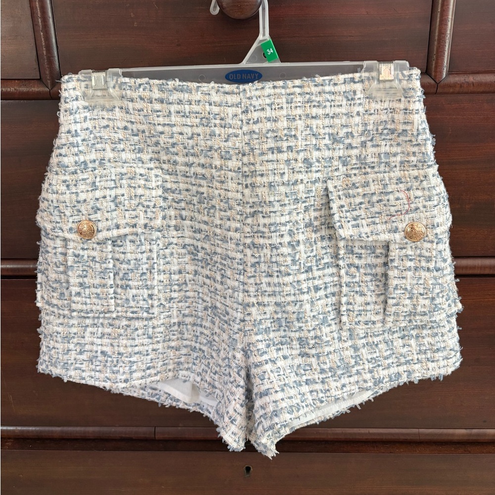 Endless Rose Blue and White Tweed High Waist Shorts